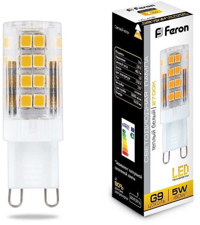 Лампа светодиодная Feron LB-432 G9 5W 2700K 25769