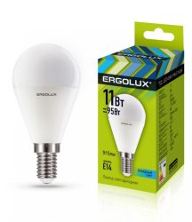 Набор из 10 шт, Светодиодная лампа E14 11W 4500К (белый) Ergolux LED-G45-11W-E14-4K (13628)