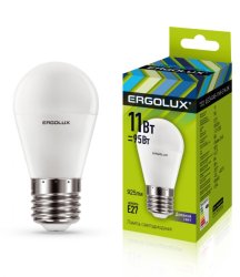Набор из 10 шт, Светодиодная лампа E27 11W 6500К (холодный) Ergolux LED-G45-11W-E27-6K (13632)