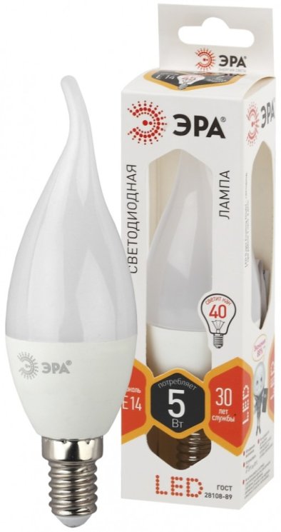 Лампа светодиодная ЭРА E14 5W 2700K матовая LED BXS-5W-827-E14