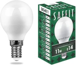 Светодиодная лампа E14 11W 2700K (теплый) G45 Saffit SBG4511 (55136)