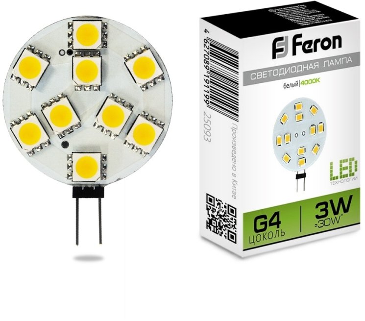 Лампа светодиодная Feron LB-16 G4 3W 4000K 25093