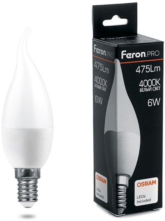 Лампа светодиодная Feron.PRO LB-1306 Свеча E14 6W 4000K 38048