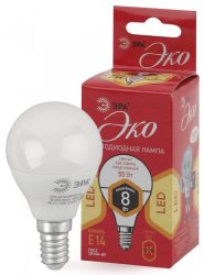 Лампа светодиодная ЭРА E14 8W 2700K матовая ECO LED P45-8W-827-E14 Б0030022