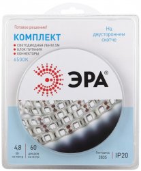 Светодиодная лента ЭРА 4,8W/m 60LED/m 2835SMD холодный белый 5M 2835kit-4,8-60-12-IP20-6500-5m Б0043061