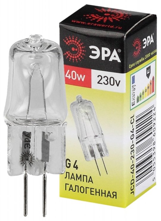 Галогенная лампа G4 40W 3000К (теплый) Эра G4-JCD-40W-230V-CL(C0039280)