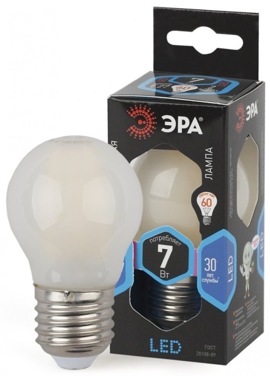 Светодиодная лампа Е27 7W 4000К (белый) Эра F-LED P45-7W-840-E27 frost (Б0027959)