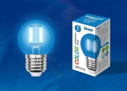 Лампа светодиодная филаментная (UL-00002990) Uniel E27 5W синий LED-G45-5W/BLUE/E27 GLA02BL