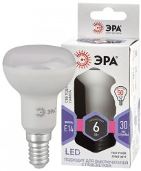 Лампа светодиодная ЭРА E14 6W 6000K матовая LED R50-6W-860-E14 Б0048023