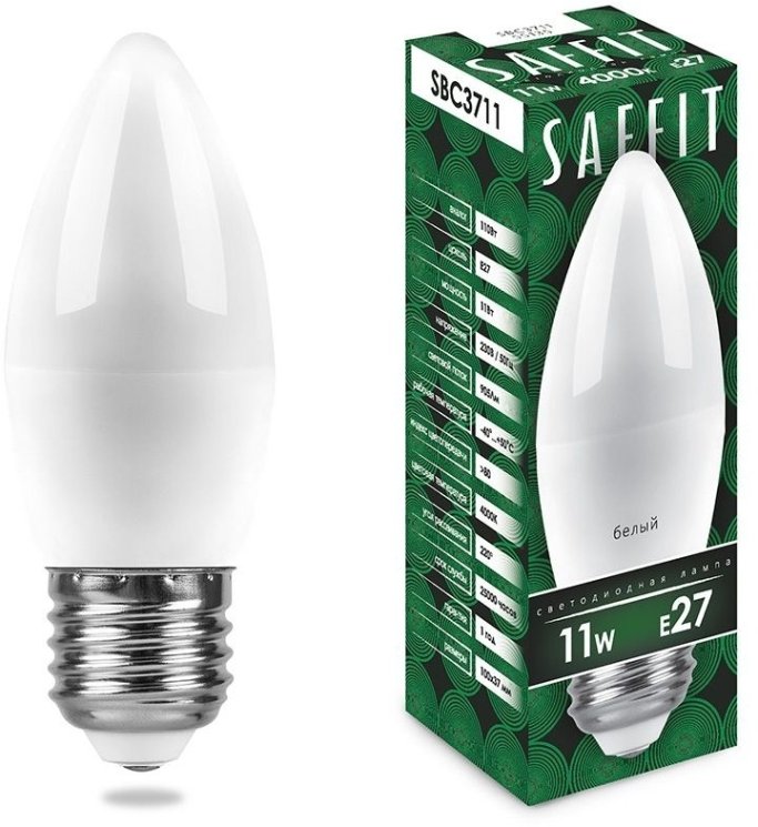 Лампа светодиодная SAFFIT SBC3711 Свеча E27 11W 4000K 55135
