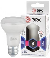 Лампа светодиодная ЭРА E27 8W 6000K матовая LED R63-8W-860-E27 Б0048024