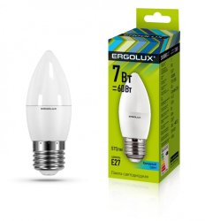 Набор из 10 шт, Светодиодная лампа E27 7W 4500K C35 Ergolux LED-C35-7W-E27-4K 13298