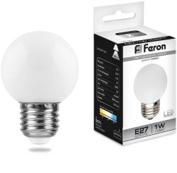 Светодиодная лампа E27 1W 6400K (холодный) G45 Feron LB-37 (25115)