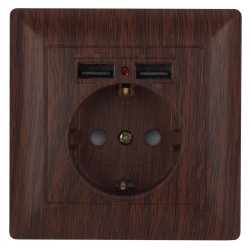 Розетка ЭРА Intro Solo Schuko P+E 16A 250V со шторками 2хUSB венге 4-410-10 Б0043408