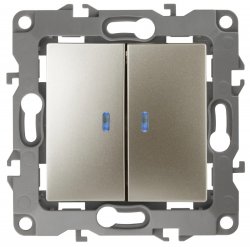 Выключатель двухклавишный с подсветкой ЭРА 12 10AX 250V 12-1105-04 Б0014660
