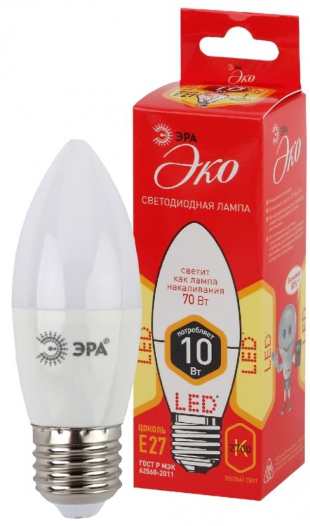 Светодиодная лампа E27 10W 2700К (теплый) Эра ECO LED B35-10W-827-E27 (Б0032962)