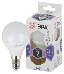 Лампа светодиодная ЭРА E14 7W 6000K матовая LED P45-7W-860-E14 Б0031401