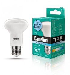 Светодиодная лампа E27 9W 4500К (холодный свет) Camelion LED9-R63/845/E27 (13475)