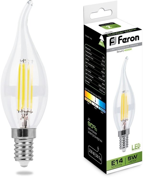 Лампа светодиодная Feron LB-59 Свеча на ветру E14 5W 4000K 25576