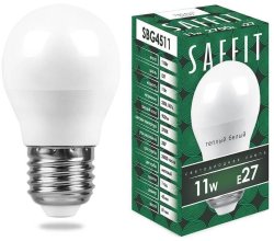 Светодиодная лампа E27 11W 2700K (теплый) G45 Saffit SBG4511 (55137)