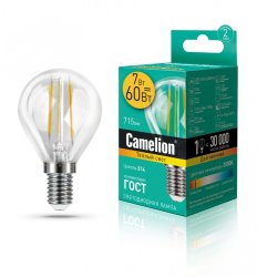 Филаментная лампа E14 7W 3000К (теплый) G95 Camelion LED7-G45-FL/830/E14 (13456)