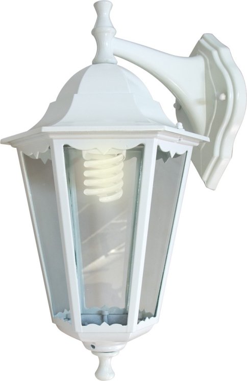 Светильник садово-парковый Feron 6102/PL6102 шестигранный на стену вниз 60W E27 230V, белый 11053