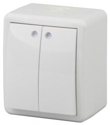 Выключатель двухклавишный с подсветкой ЭРА Эксперт 10AX 250V IP54 11-1405-01 Б0020677