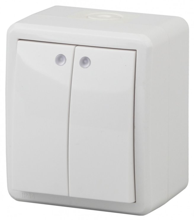 Выключатель двухклавишный с подсветкой ЭРА Эксперт 10AX 250V IP54 11-1405-01 Б0020677