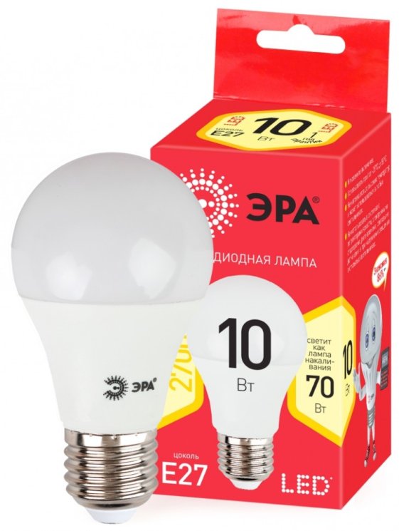Светодиодная лампа E27 10W 2700К (теплый) Эра ECO LED A60-10W-827-E27 (Б0028006)