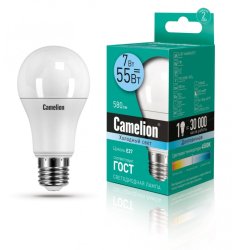 Набор из 10 шт, Светодиодная лампа E27 7W 4500К (белый) A60 Camelion LED7-A60/845/E27 (11254)