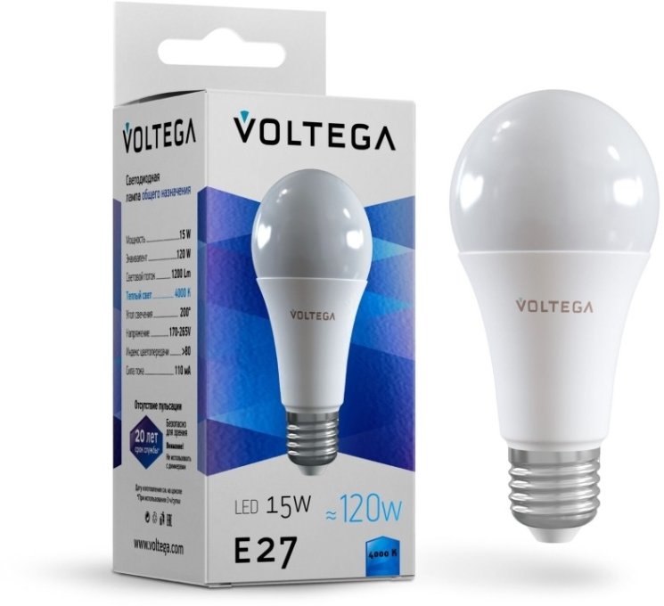 Светодиодная лампа E27 15W 4000K (белый) Simple Voltega 7157