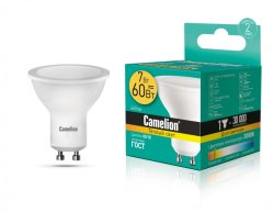 Светодиодная лампа GU10 7W 3000K (теплый) Camelion LED7-GU10/830/GU10 (11654)