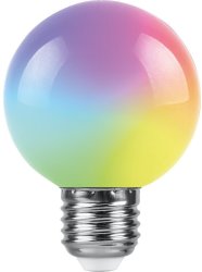 Светодиодная лампа E27, 3W, RGB, G60 для гирлянд белт-лайт CL25, CL50, Feron LB-371 (38127)