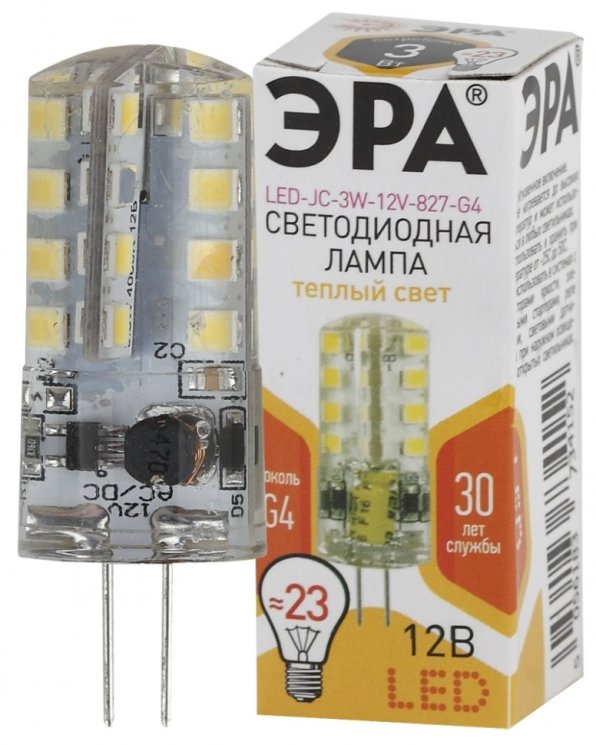 Светодиодная лампа G4 3W 2700К (теплый) Эра LED JC-3W-12V-827-G4 (Б0033193)