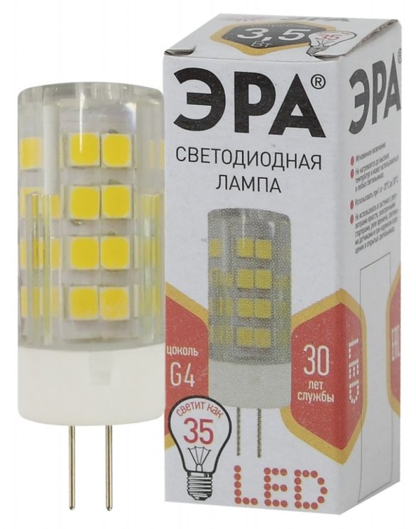 Светодиодная лампа G4 3,5W 2700К (теплый) Эра LED JC-3,5W-220V-CER-827-G4 (Б0027855)