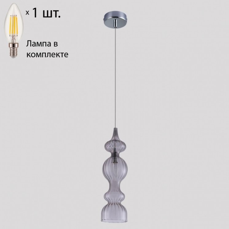 Подвесной светильник Crystal Lux с лампочкой Iris SP1 A Smoke+Lamps E14 Свеча