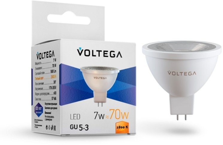 Светодиодная лампа GU5.3 7W 2800К (теплый) Simple Voltega 7062