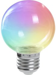 Светодиодная лампа E27, 3W, RGB, G60 для гирлянд белт-лайт CL25, CL50, Feron LB-371 (38130)