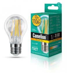Светодиодная лампа E27 13W 3000К (теплый свет) Camelion LED13-A60-FL/830/E27 (13716)