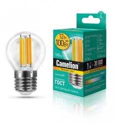 Филаментная лампа E27 12W 3000К (теплый) G45 Camelion LED12-G45-FL/845/E27 (13714)