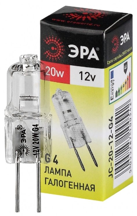 Галогенная лампа G4 20W 3000К (теплый) Эра G4-JC-20W-12V (C0027369)