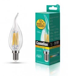 Светодиодная лампа E14 12W 3000К (теплый свет) Camelion LED12-CW35-FL/830/E14 (13710)