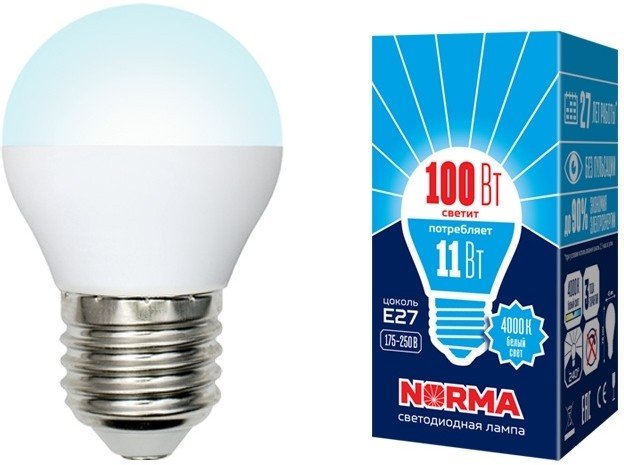 Лампа светодиодная (UL-00003834) E27 11W 4000K матовая LED-G45-11W/NW/E27/FR/NR