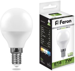 Светодиодная лампа E14 7W 4000K (белый) G45 Feron LB-95 (25479)
