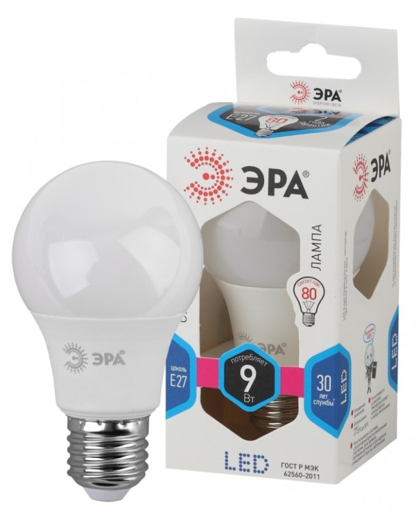 Светодиодная лампа Е27 9W 4000К (белый) Эра LED A60-9W-840-E27 (Б0032247)