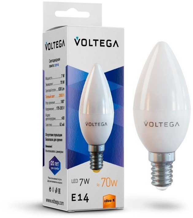 Светодиодная лампа E14 7W 2800К (теплый) Simple Voltega 7048