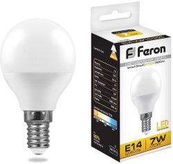 Светодиодная лампа E14 7W 2700K (теплый) G45 Feron LB-95 (25478)