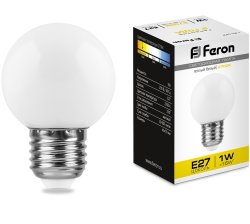 Светодиодная лампа E27 1W 2700K (теплый) G45 Feron LB-37 (25878)
