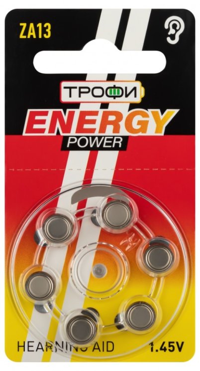 Набор из 6 шт, Батарейки Трофи ZA13-6BL ENERGY POWER Hearing Aid (60/2160/168480) (Б0057976)