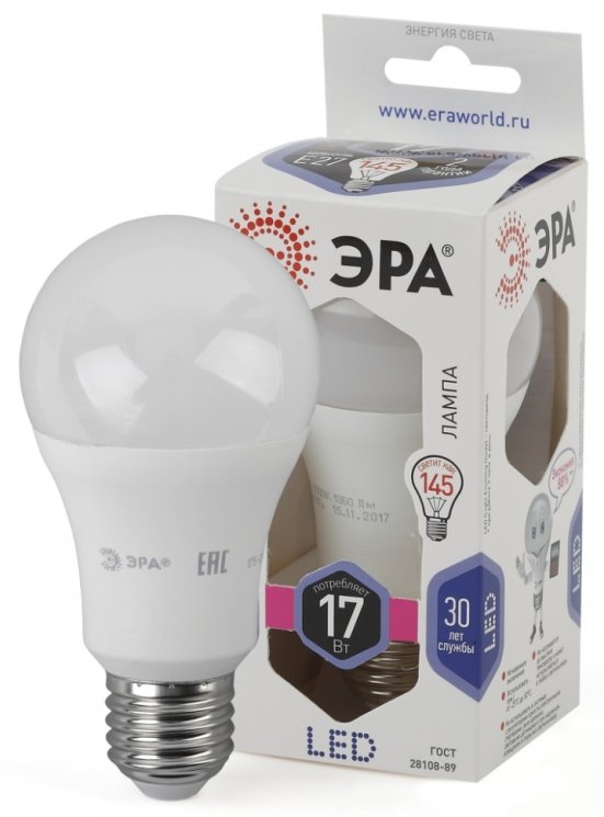 Светодиодная лампа Е27 17W 6000К (холодный) Эра LED A60-17W-860-E27 (Б0031701)